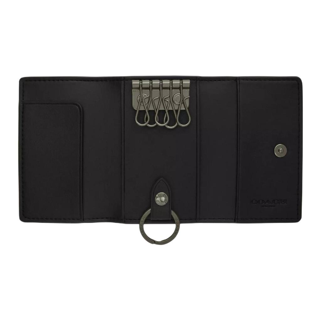 Coach 10 Five Ring Logo Print Snap Closure Coated Canvas Key Pouch Men accessories Black CAR00-QBMI5