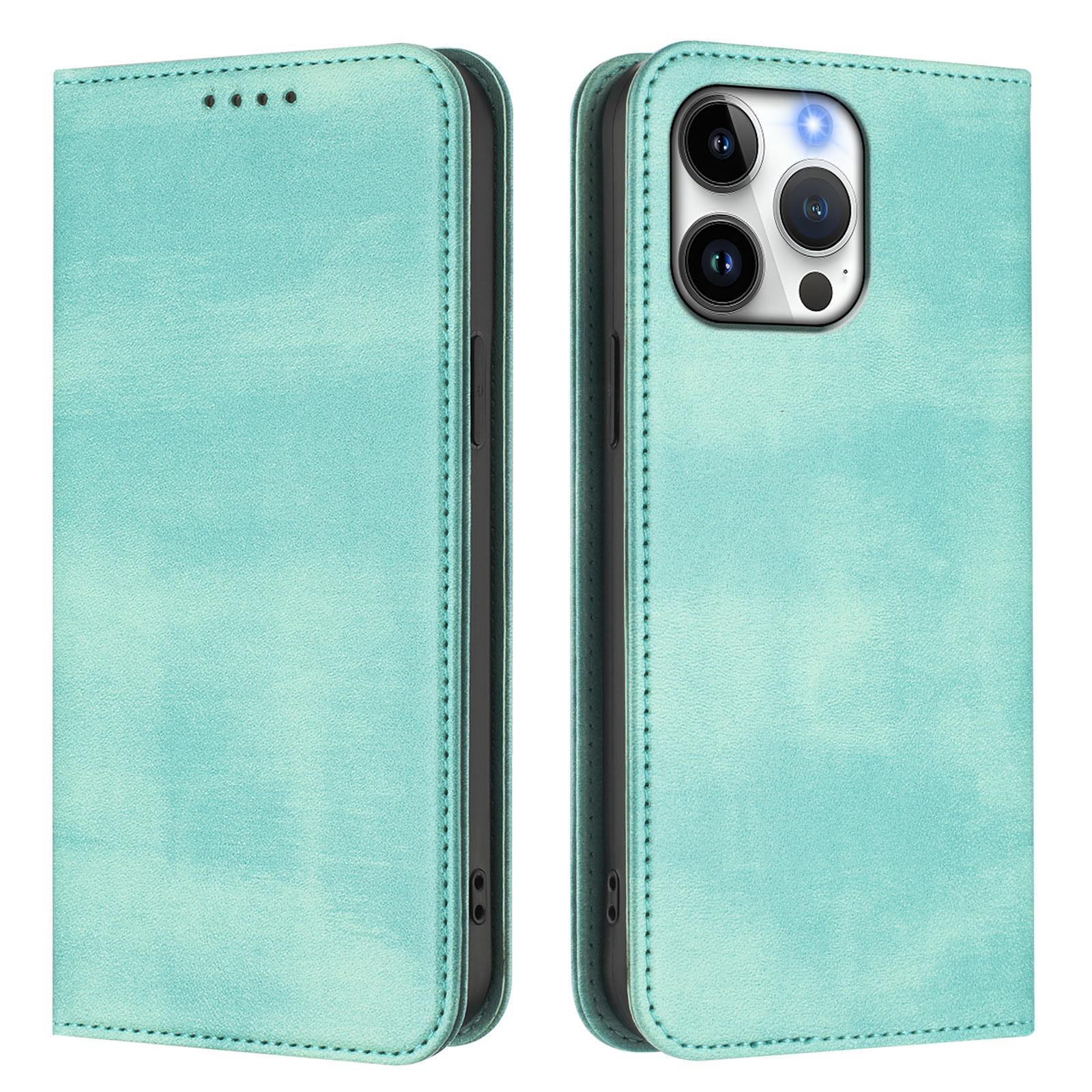 

For iPhone 16 Pro Max Wallet Cases Retro Texture RFID Blocking Leather Phone Cover Mint Green