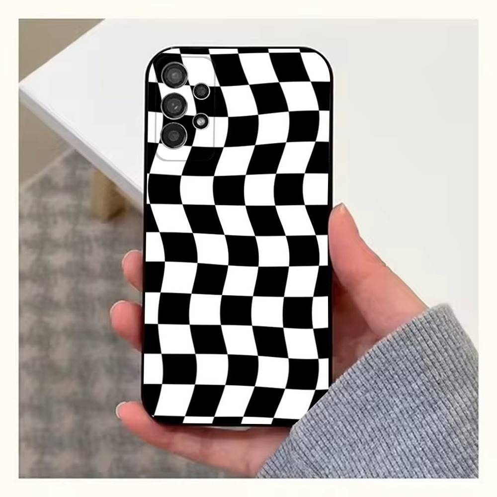 Checkered Chess Board Case For Samsung S22,S21,S9,S25,S24,S23,Ultra,FE,S20,S10,Plus,Lite,Soft Silicone Black