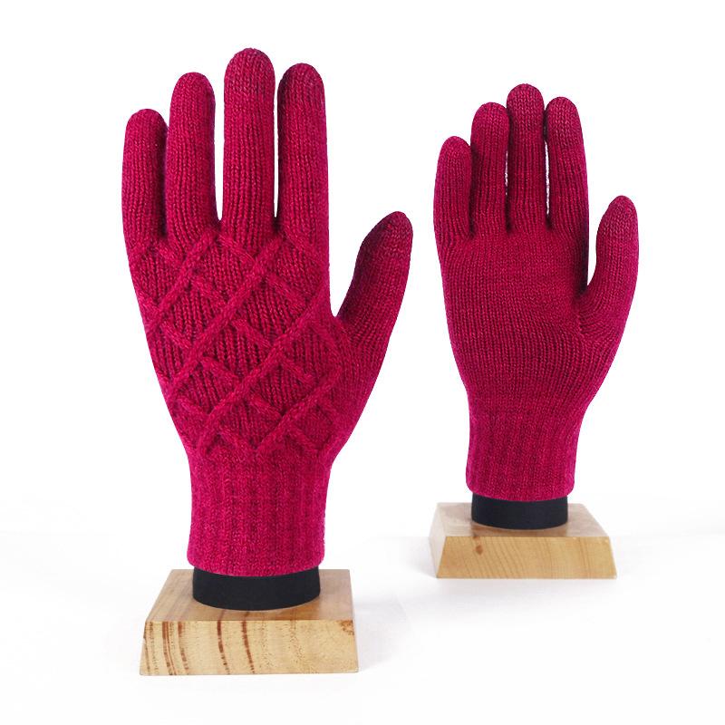 Knitted Ankola Red Gloves Women's Winter Warm and Cold-proof Thickened Solid Color Versatile Cycling Touch Screen Split-finger Gloves
