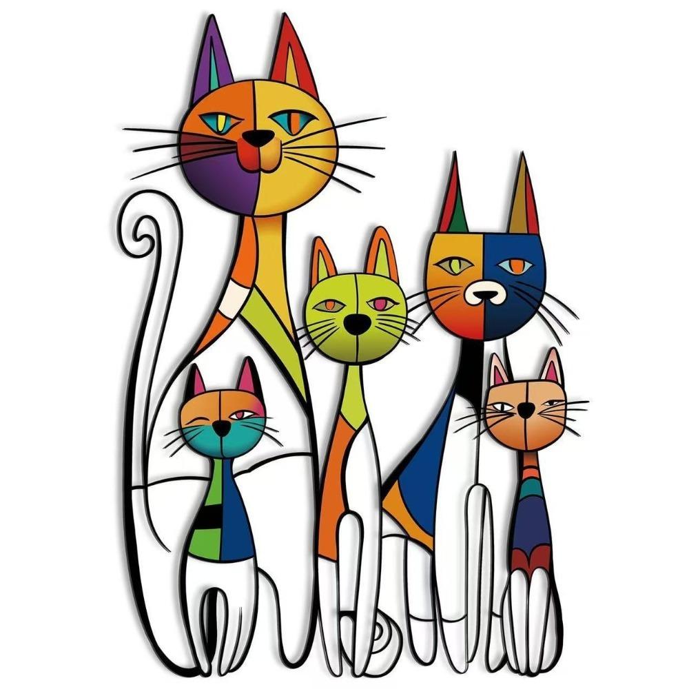 Iron Iron Wall Sculpture Colorful Metal Cat Wall Art Home Artwork Wall Decoration Outdoor
