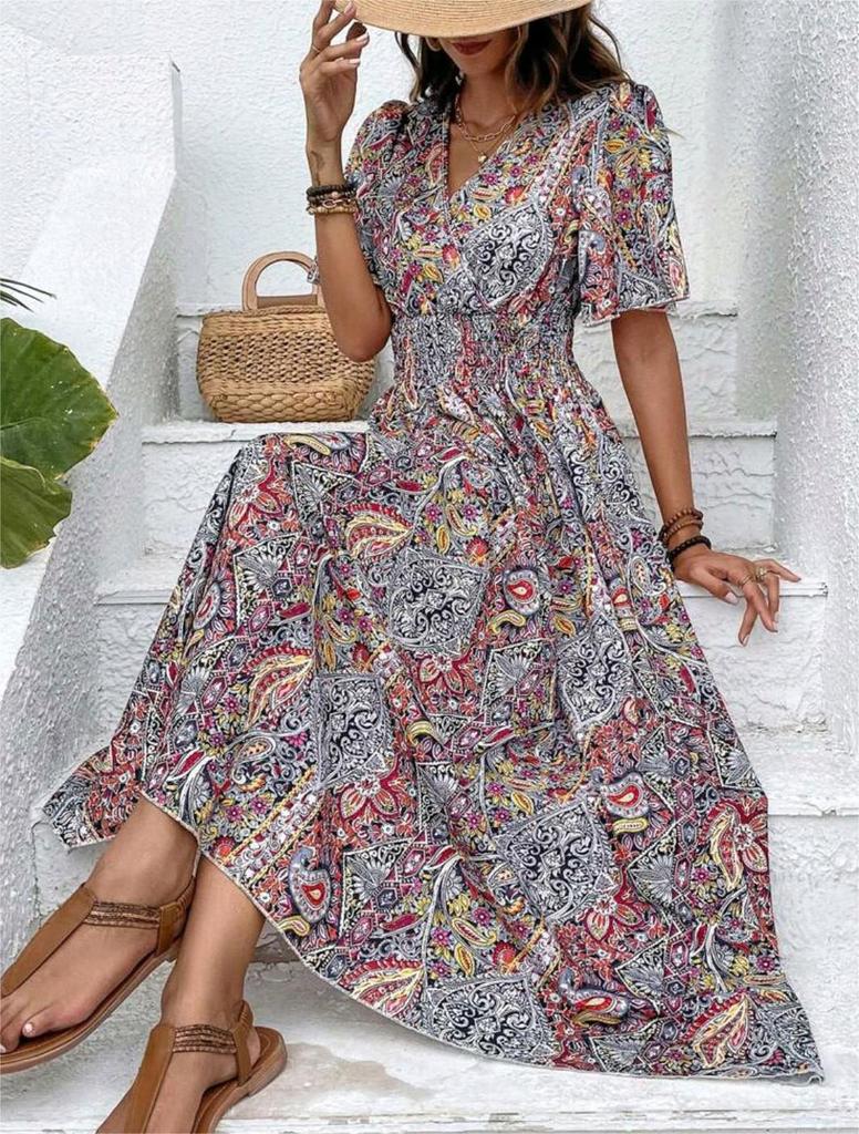2026 Bohemian Ethnic High-Waisted Fashionable Women's Holiday Dress