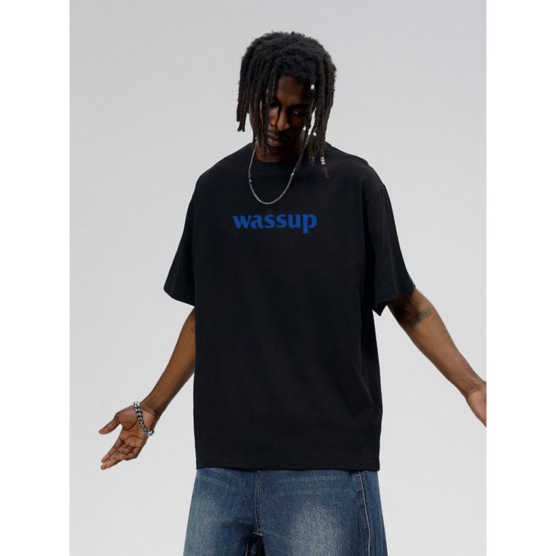 Wassup Heods Letter Logo Trendy Brand Short-Sleeved T-Shirt for Men and Women, Summer Loose and Versatile Tee, Couple's T-Shirt