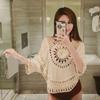 Sexy Pullover Hand Hook Hollow Half Round Knit Sweater Beach Cover-up Summer Women's Seven Sleeve Spa Shirt