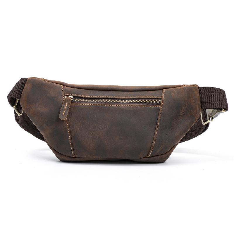 Retro Crazy Horse Leather Men's Waist Bag, European and American Trendy Genuine Leather Men's Bag
