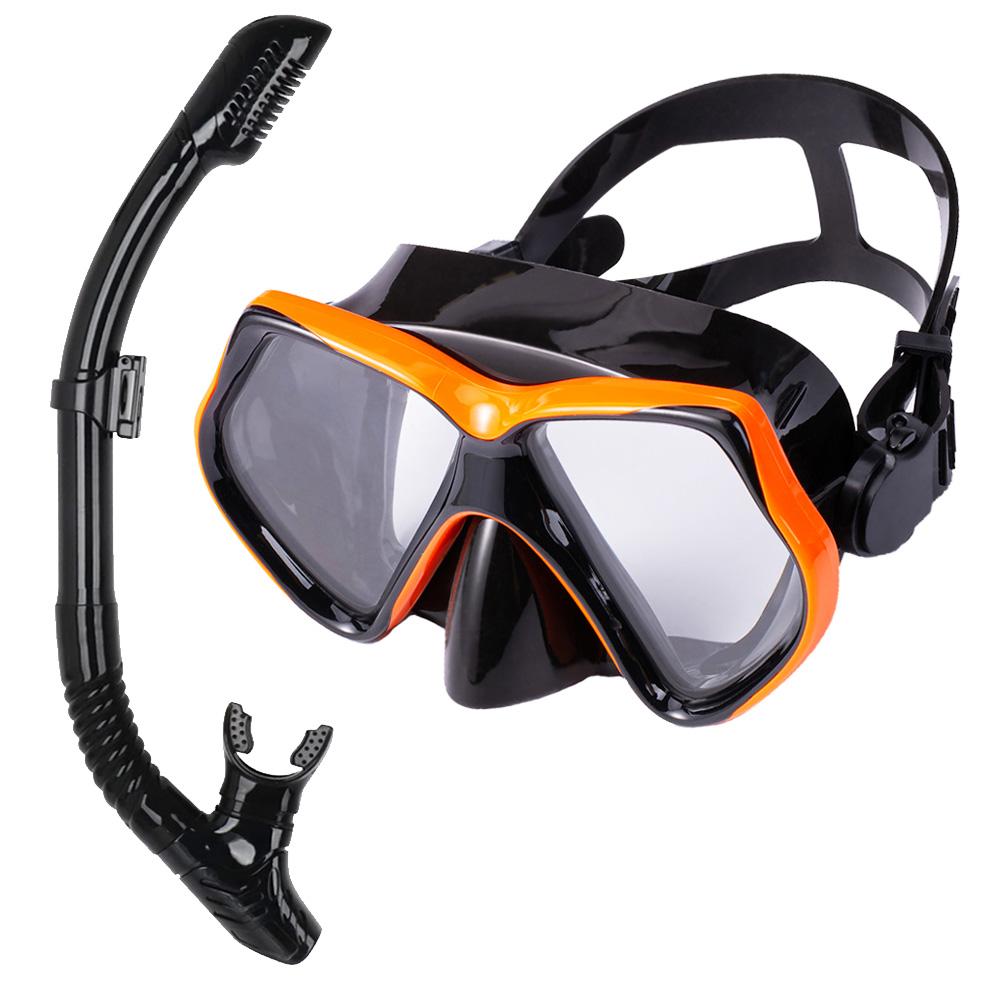 Dry Snorkel Set Diving Mask Swimming Goggles Anti-Leak Wide View Tempered Glass Lens Adjustable Strap Adult Youth