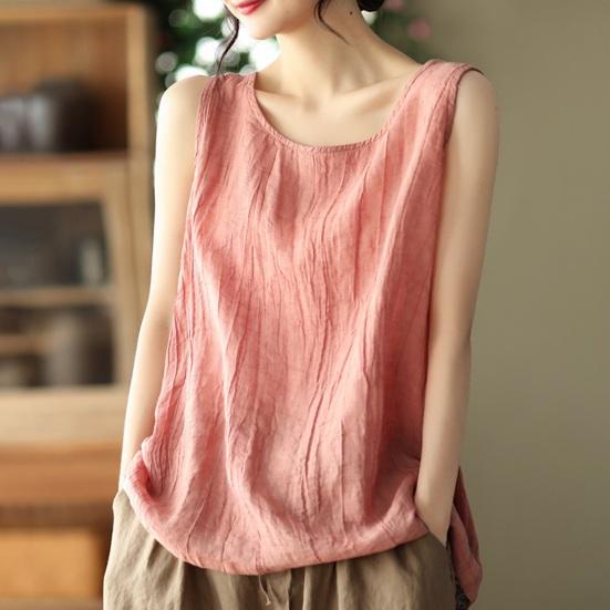 Women Vest Round Solid Color Tank Loose Fit Tops Solid Color Neck Sleeveless Thin Sport Vest