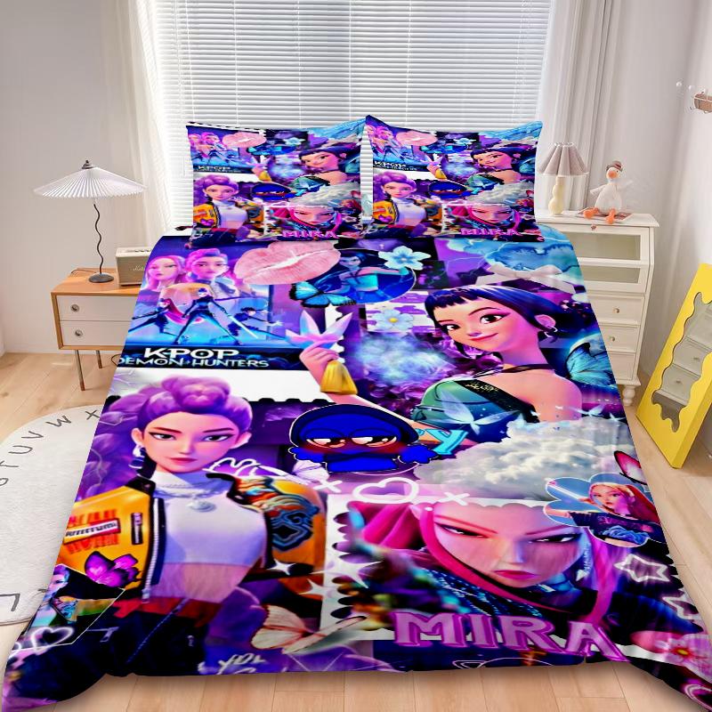 Conjuntos de Cama K-Pop Caçadores de Demônios Solteiro UE Edredom Colcha Capa de Cama Capa de Edredom Fronha Conjuntos de 2-3 Peças Tamanho Infantil Adulto