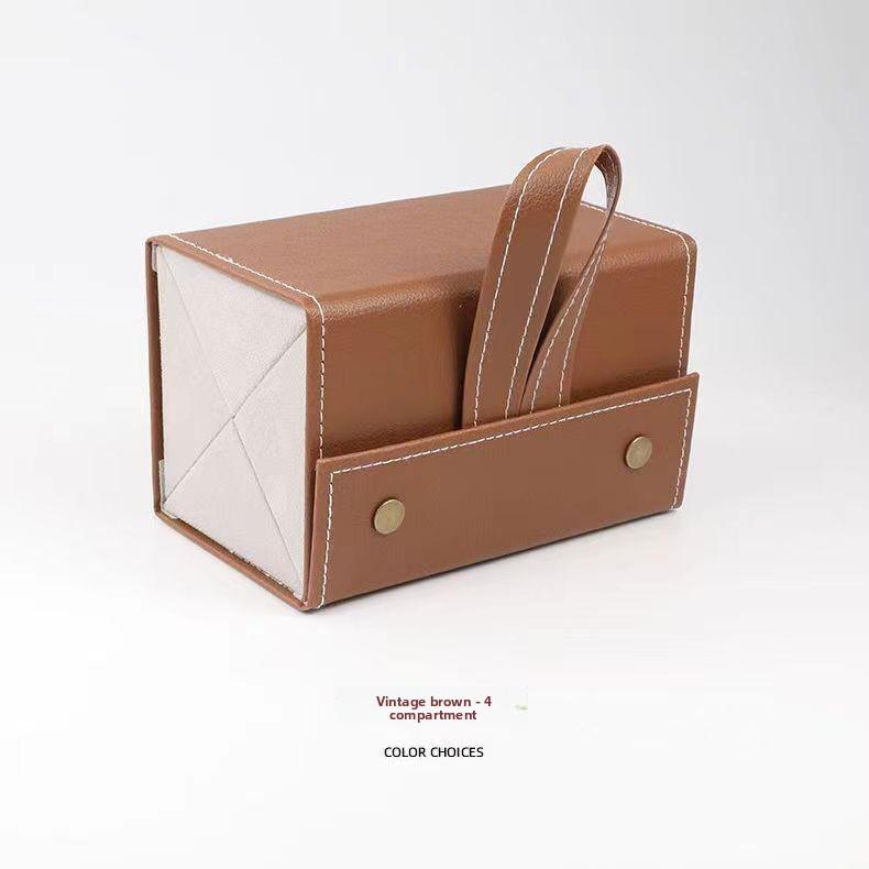 Leather Folding Multi Compartment Glasses Case With Soft Interior For Travel Storage