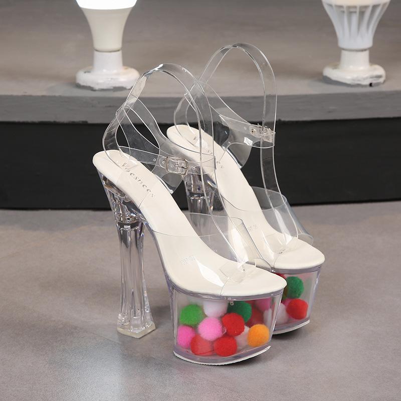 Women's Clear Crystal Flower LED Light Up Sandals, Luminous Party Dress Evening Shoes 18cm