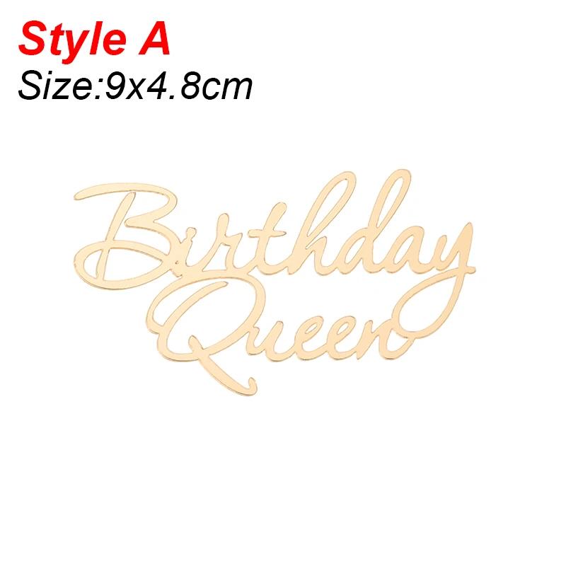 Acrylic Cake Topper Queen Princess Happy Birthday Cake Toppers Ornament For Home Birthday Party Baby Shower Decoration Supplies