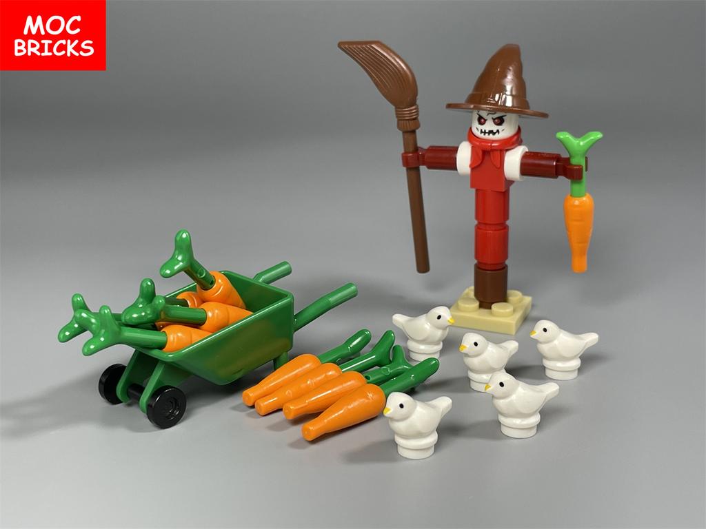 MOC Cihličky Vesnice Farma Zeleninové Pole Sad Scéna Zvířata Rostliny Kvočinec Model Figurky Stavebnice Hračky Dárky