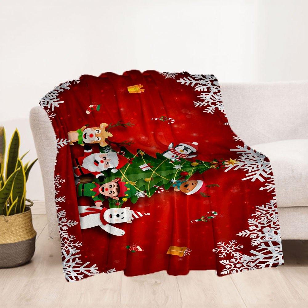 Christmas Greeting Card with Cute CharactersBlanket Flannel Throw Blanket for Sofa, Bed, Travel, Camping, Office, Couch, Chair, And Bed Gift