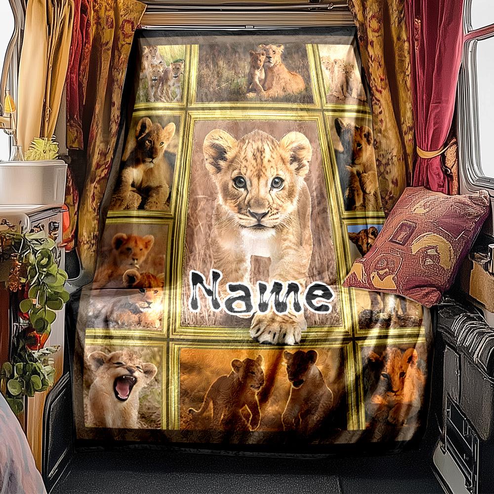 Lion Cubs In The Wild A Heartwarming Adventure Blanketcustomizable With Your Namecomfortable And Stylish Perfect For Travel Beds Chairs Offices Sofas