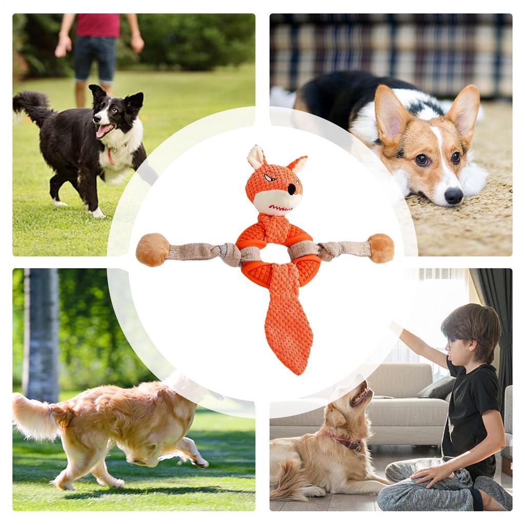 Squeaky Dog Toys Plush Interactive Chew Rope with Animal Design Plush Dog Toy for Indoor Outdoor Garden Lawn Backyard Training