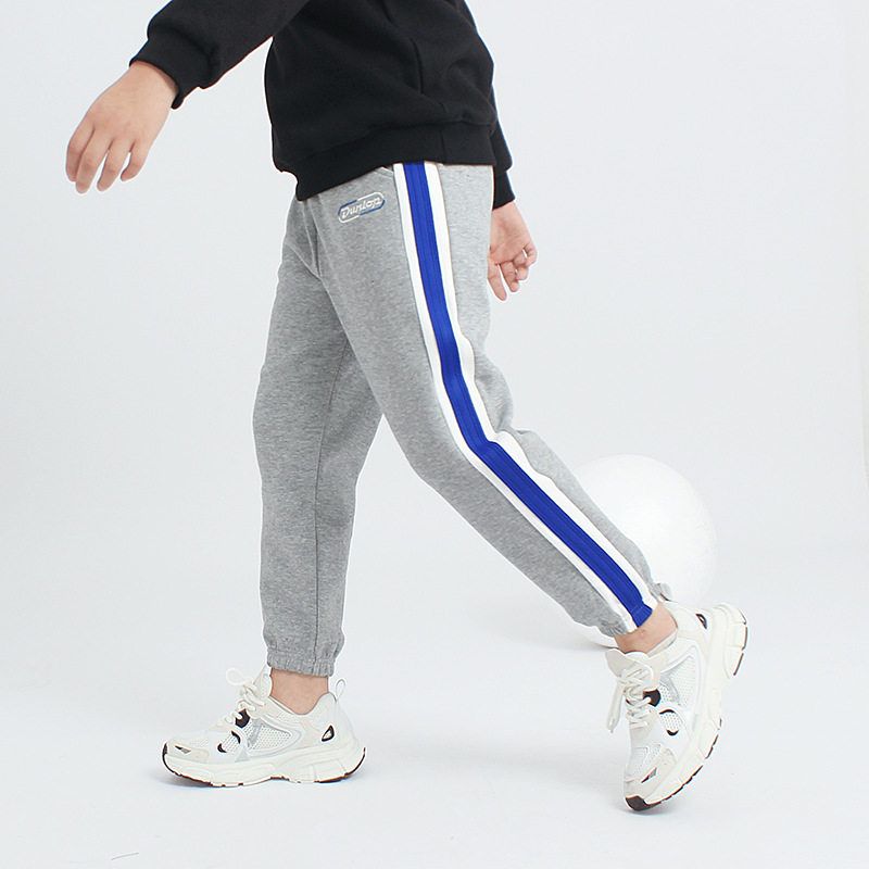 Spring and Autumn Crawler Children s Sweat pants Baby Trousers Medium and Big Children s Embroidered Contrast Color Thick Sweatpants Men s Crawler Gray 120 cm