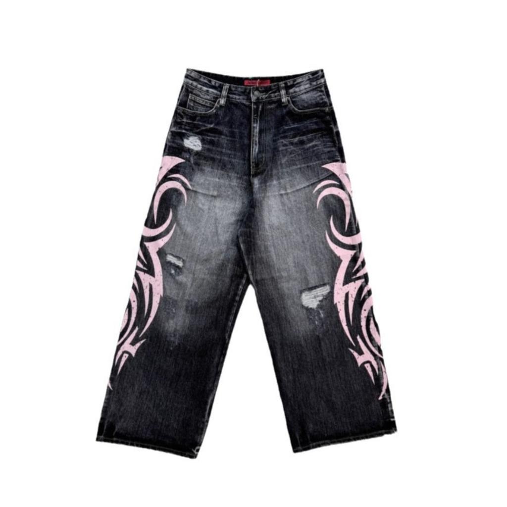 VIONA New Fashionable Perforated Printed Jeans Street Hip-hop Style Straight Leg Jeans