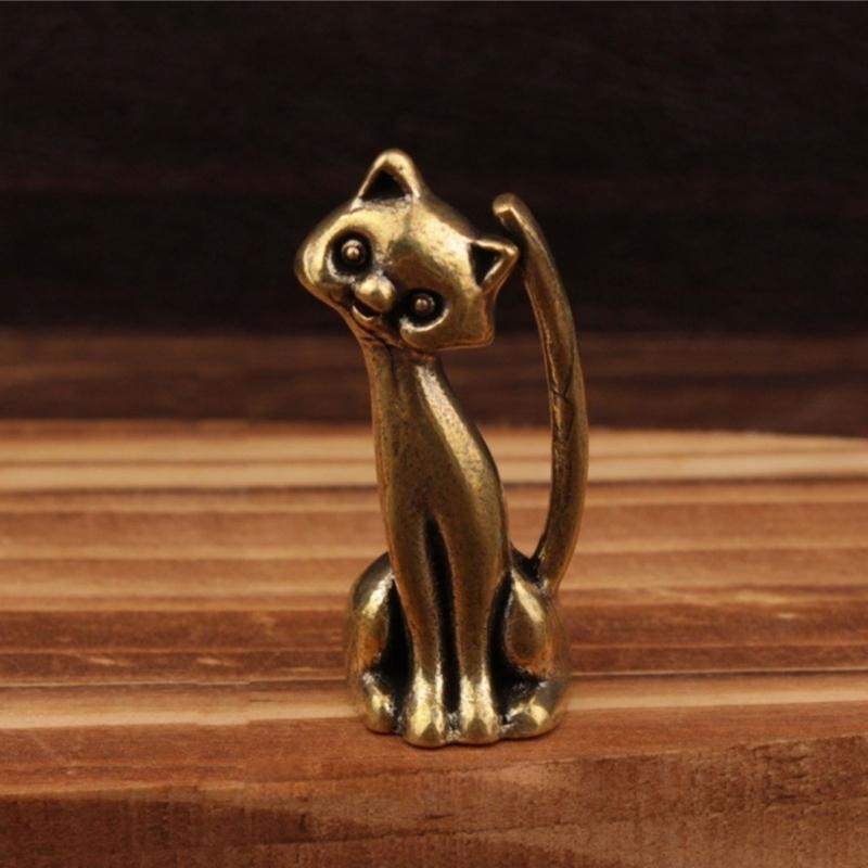 Antique Vintage Brass Cats Elephant Sculpture Miniature Decoration Detailed Animal Figurine Perfect Homes Accent Gift