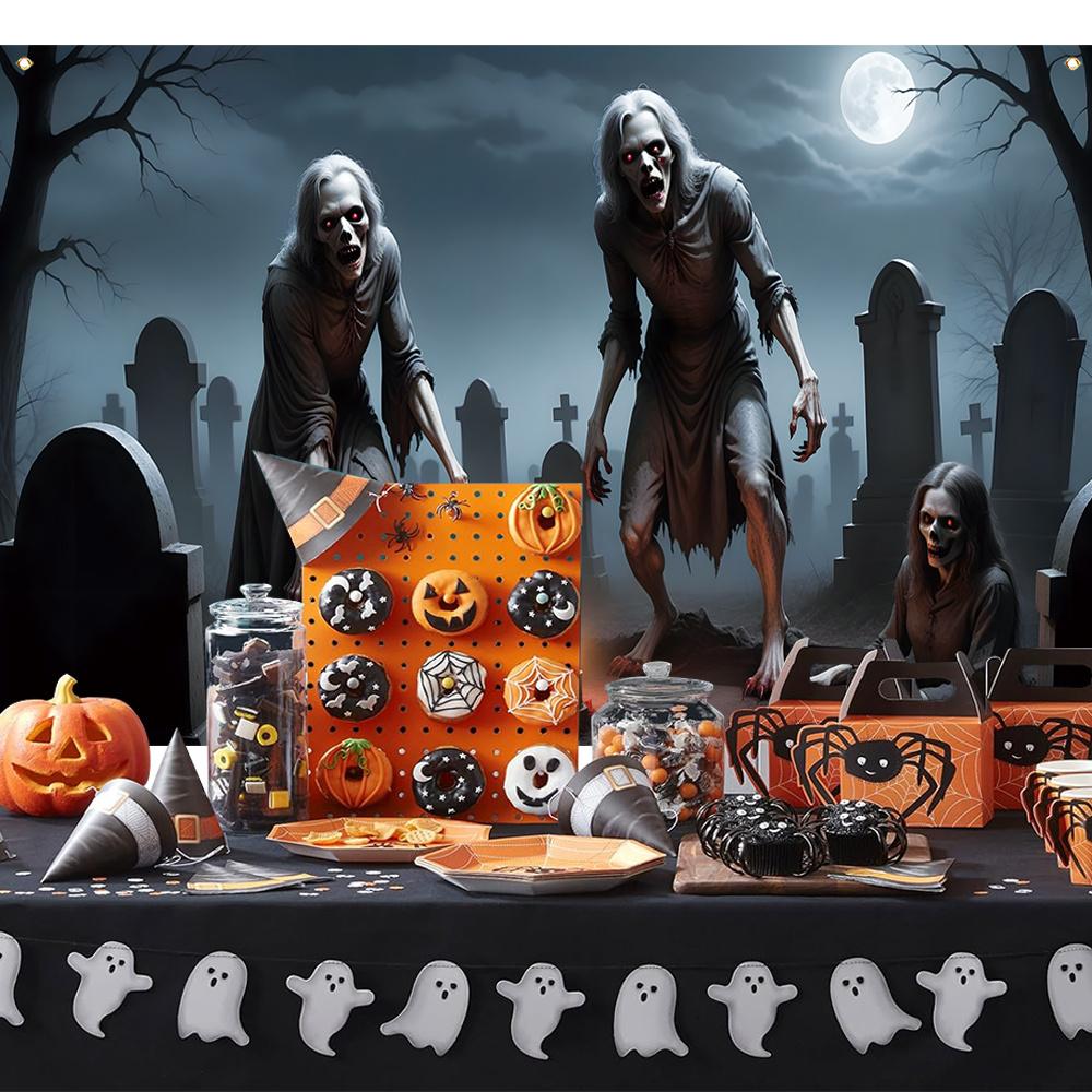 1 Halloween-Zombiefriedhof-Hintergrund - bezaubernde Friedhofsszene mondbeschienene Nacht Schädel- und Geisteratmosphäre