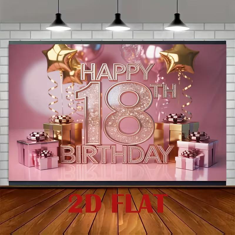 2D Flat Print Rose Gold 18th Birthday Tapestry Backdrop for Milestone Party