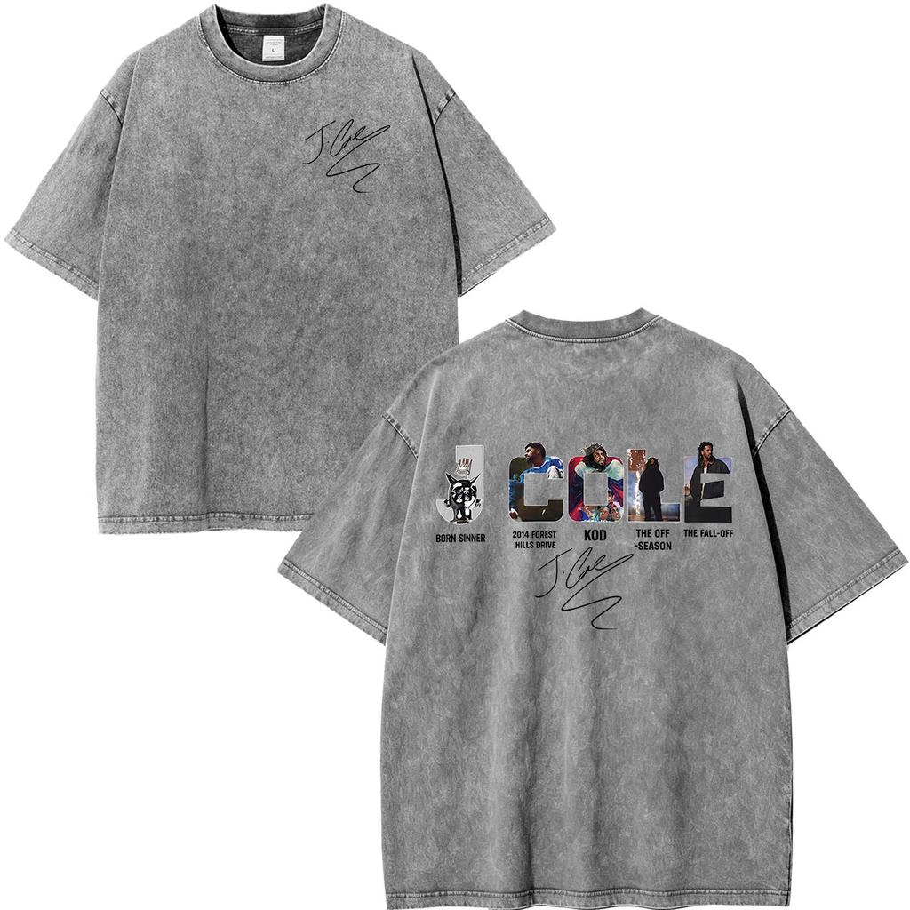 Vintage Washed Jcole The Fall Off Print T Shirts Unisex Unisex Clothing Hip Hop Fashion Short Sleeve Oversized Tshirts Streetwear