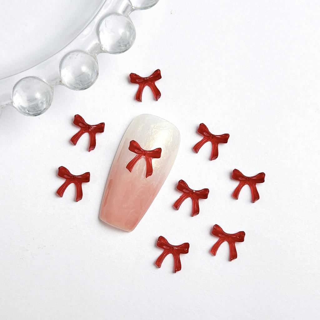 Burgundy Bowknot Internet Celebrity Hot-Selling Solid Color Mini Red 3D Hollow Bow Tie Cartoon Resin Nail Art Accessories