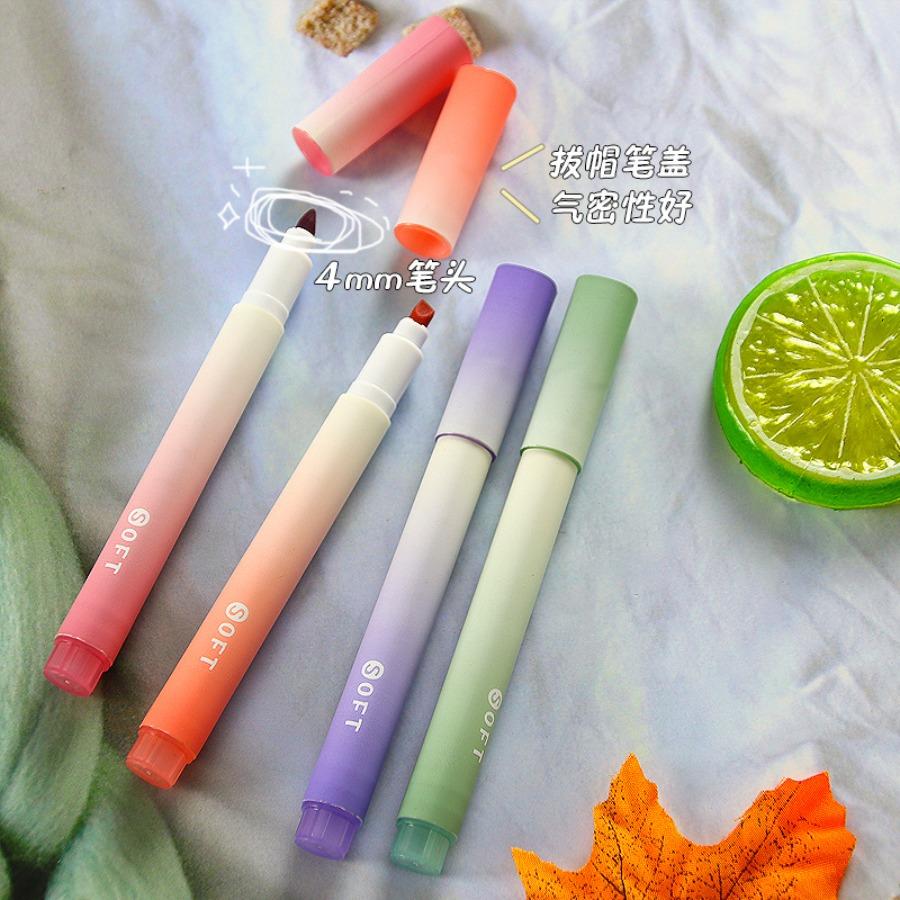 4Pcs Gradual Change Color Highlighter High Value Color Handbook Pen Student Marker Pen Office Supplies