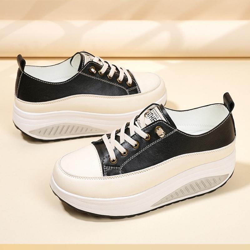 35-41 Women's Leather Lace-up Platform Rocker Shoes Wedge shoes Casual Shoes