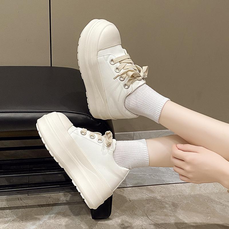 

Fashion Women Platform Sneakers Black Leather Zipper Lace Up Casual Shoes Thick Bottom Sneakers Large Size Chaussure Femme 2025 35 бежевый