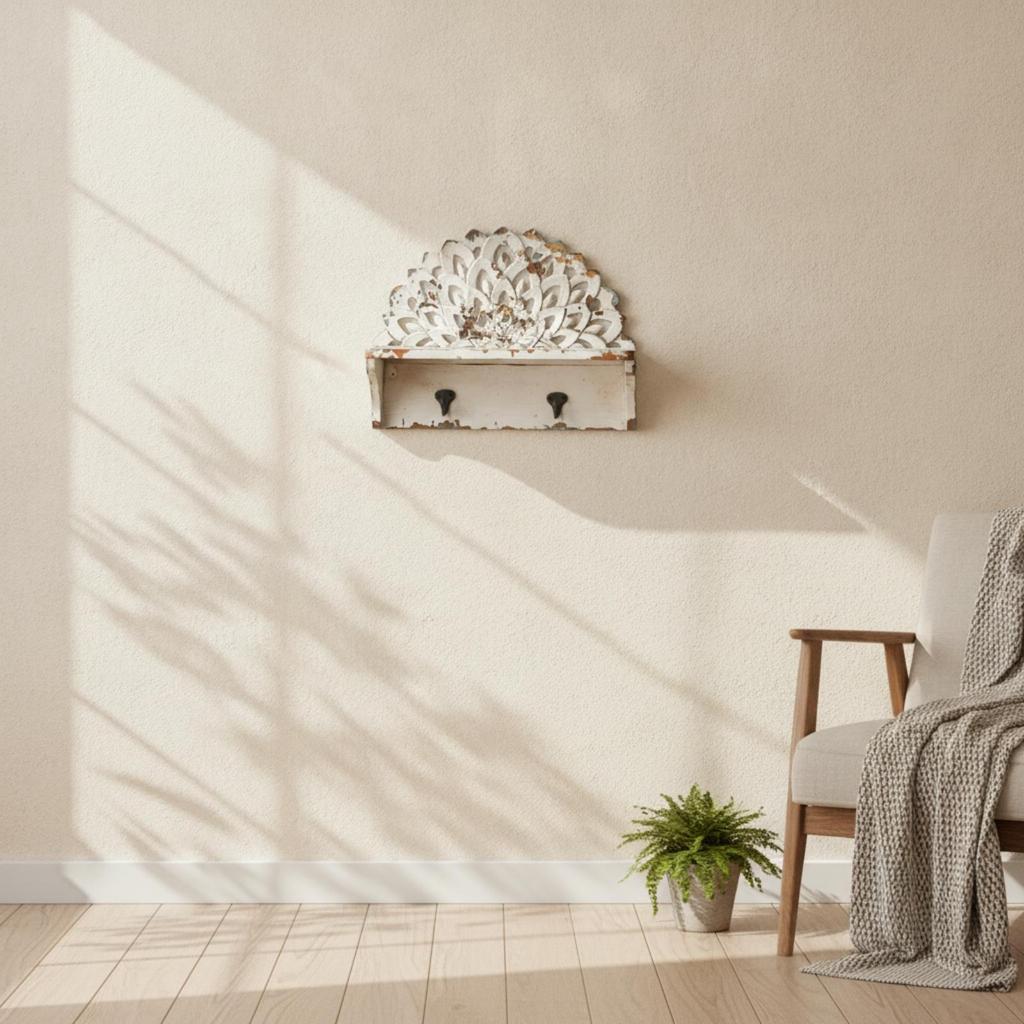 Wall Shelf with Hooks Entryway Coat Rack Distressed Wall-Mounted