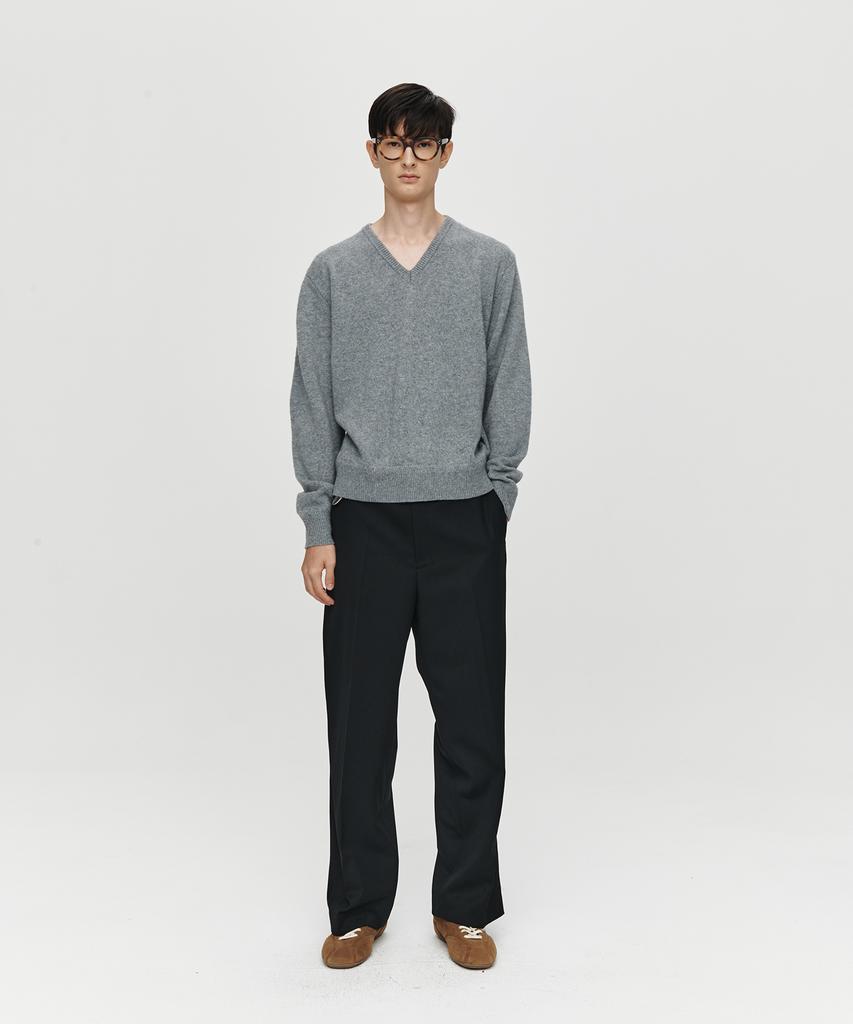 Hoite Cashmere Wool V Neck Knit (Charcoal)