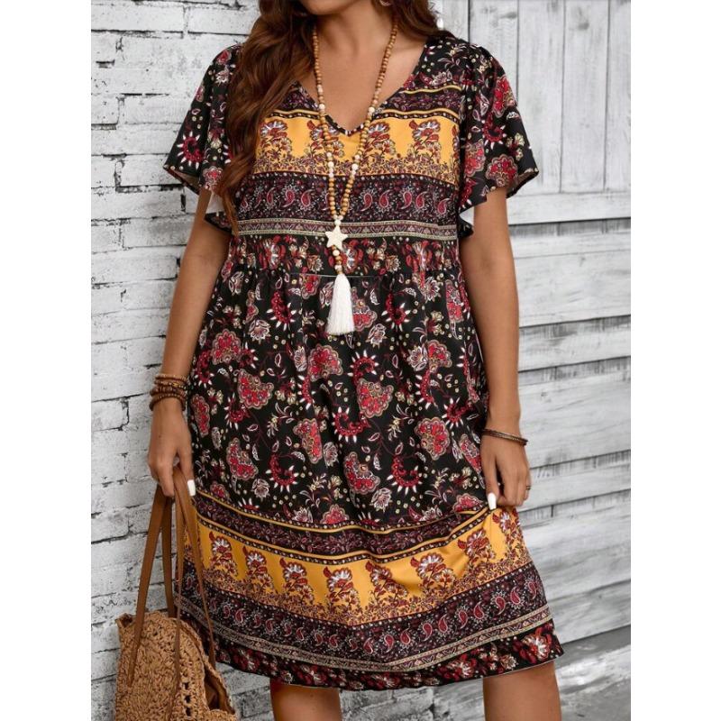 IHUASU Fashion Summer Spring Short Sleeve O-Neck Casual Dresses
