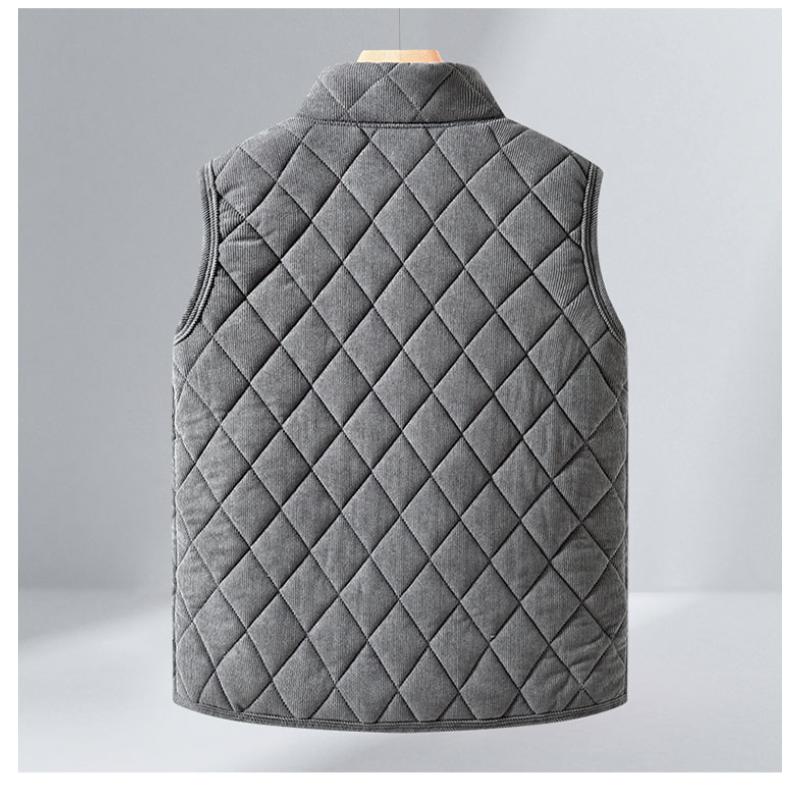 Solid Color Zipper Cardigan Pocket Stand Collar Plaid Sleeveless Men's Vest Casual Top