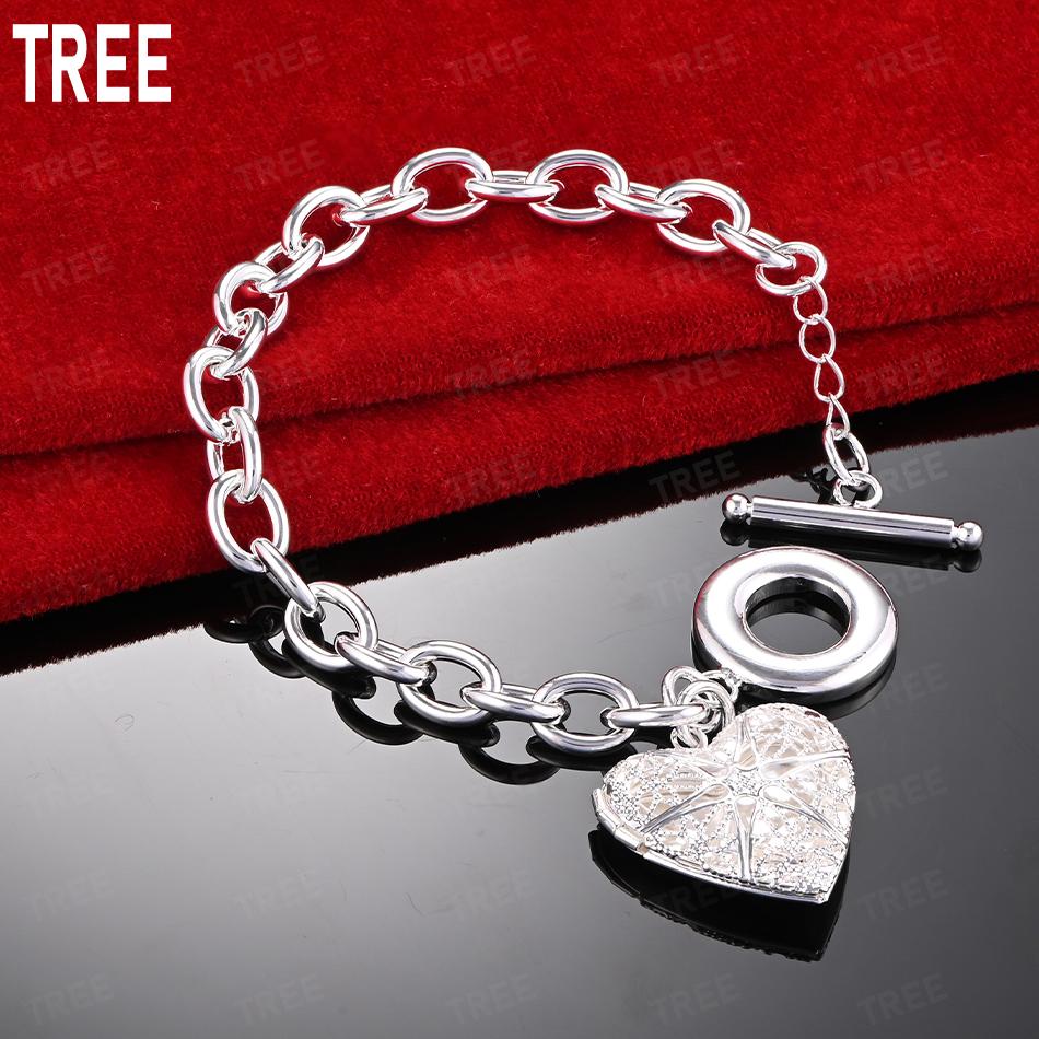 925 Sterling Silver Exquisite Art Love Side Chain Beautiful Bracelet Gift Jewelry