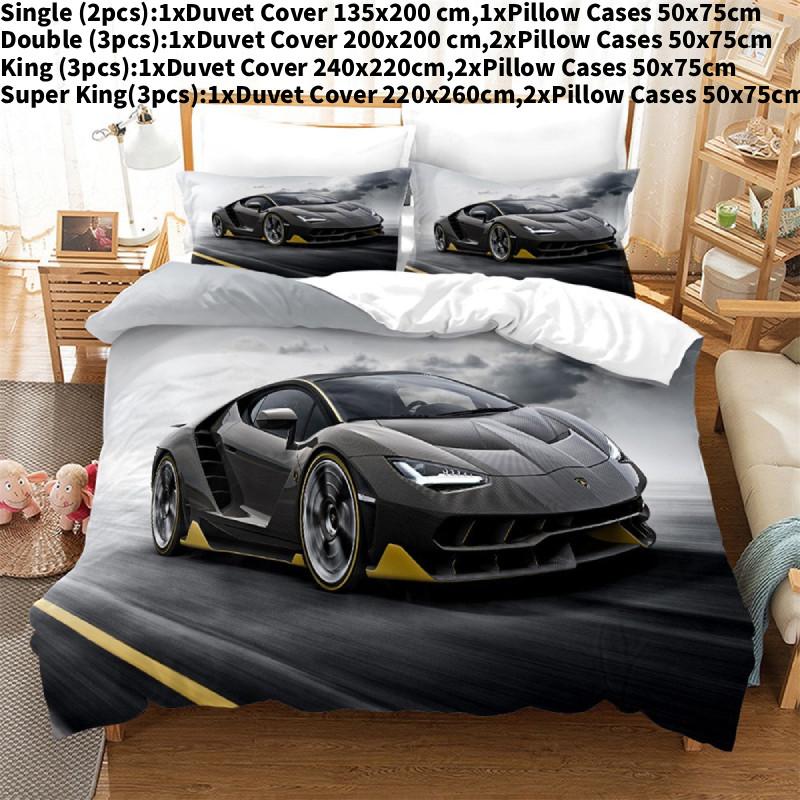 

Sports Car Pattern Printing Bedding Set With Active Dyeing Fabric For Kids Bedroom Decor Style D,135x200cm
