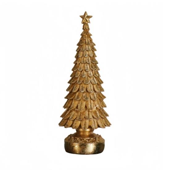 Glowing Christmas Tree Ornament Battery Powered Resin Crafts Lighting Home Party Golden Xmas Tree Desktop Decor