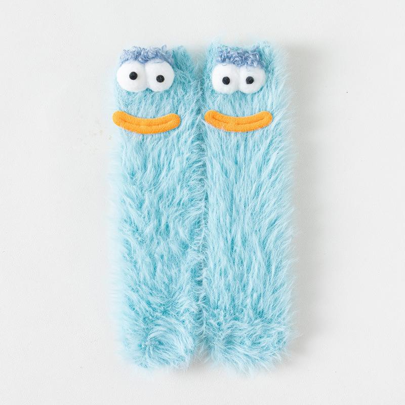 Ugly Cute Funny Socks Women's Medium Tube Socks Autumn and Winter Floor Sleeping Socks Coral Fleece Home Hair Fluffy Cute Warm