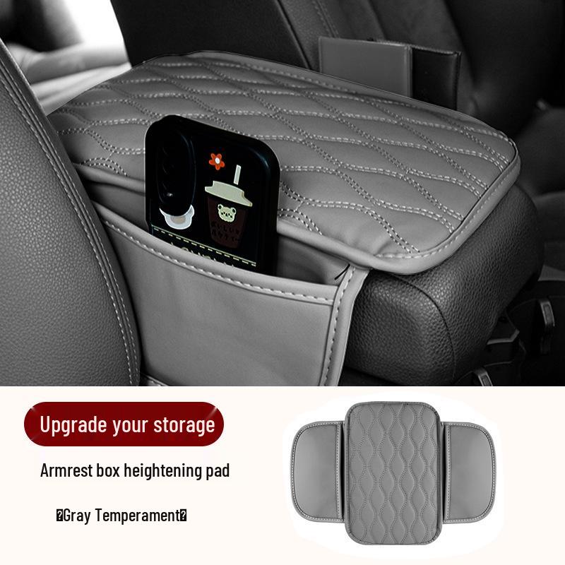 Skórzana podkładka na podłokietnik samochodowy z kieszeniami - Uniwersalne dopasowanie i konstrukcja podwyższająca