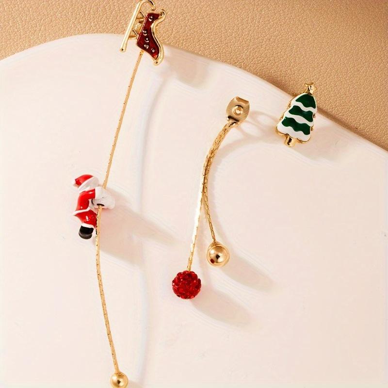 2pcs Elegant Christmas Tree Earrings - Alloy Dangle Earrings with Santa Claus & Snowman Design, Long Pendant for Holiday Parties