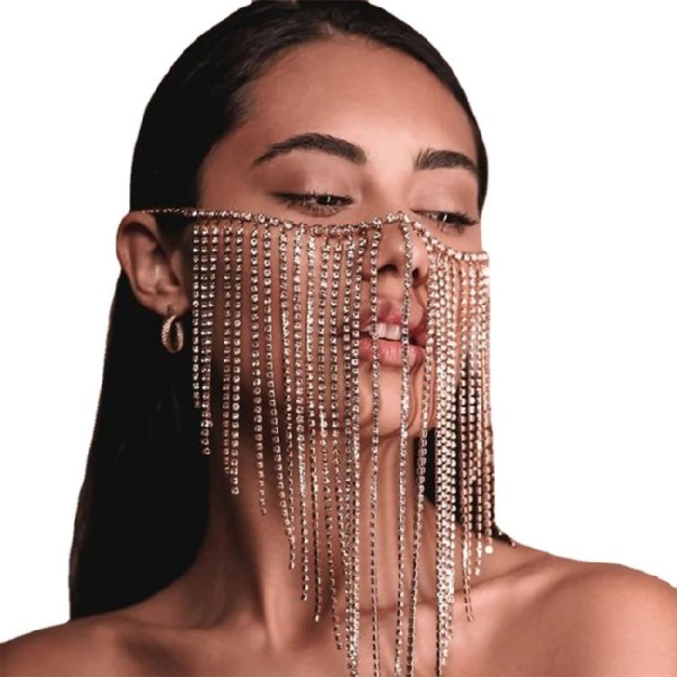 Vintage Face Chain Blingbling Mask Chain Bridal Headpiece Glistening Crystal