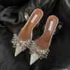 Frühling Schleife Kristall Damen Pumps PVC Transparente Absätze Elegant Spitzschuh Party Abschlussball Pantoletten Schuhe Zapatos Mujer