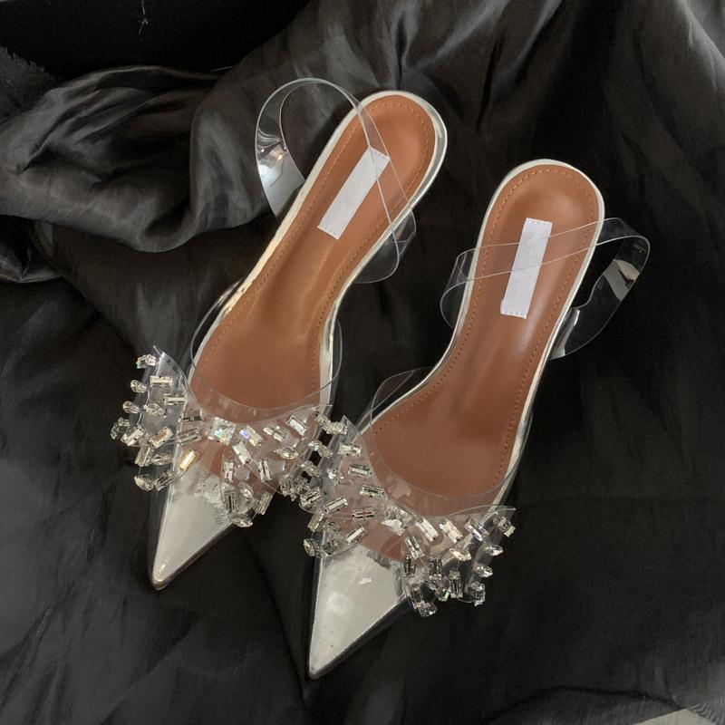 Spring Butterfly-knot Crystal Women Pumps PVC Transparent Heels Elegant Pointed Toe Party Prom Mules Shoes Zapatos Mujer