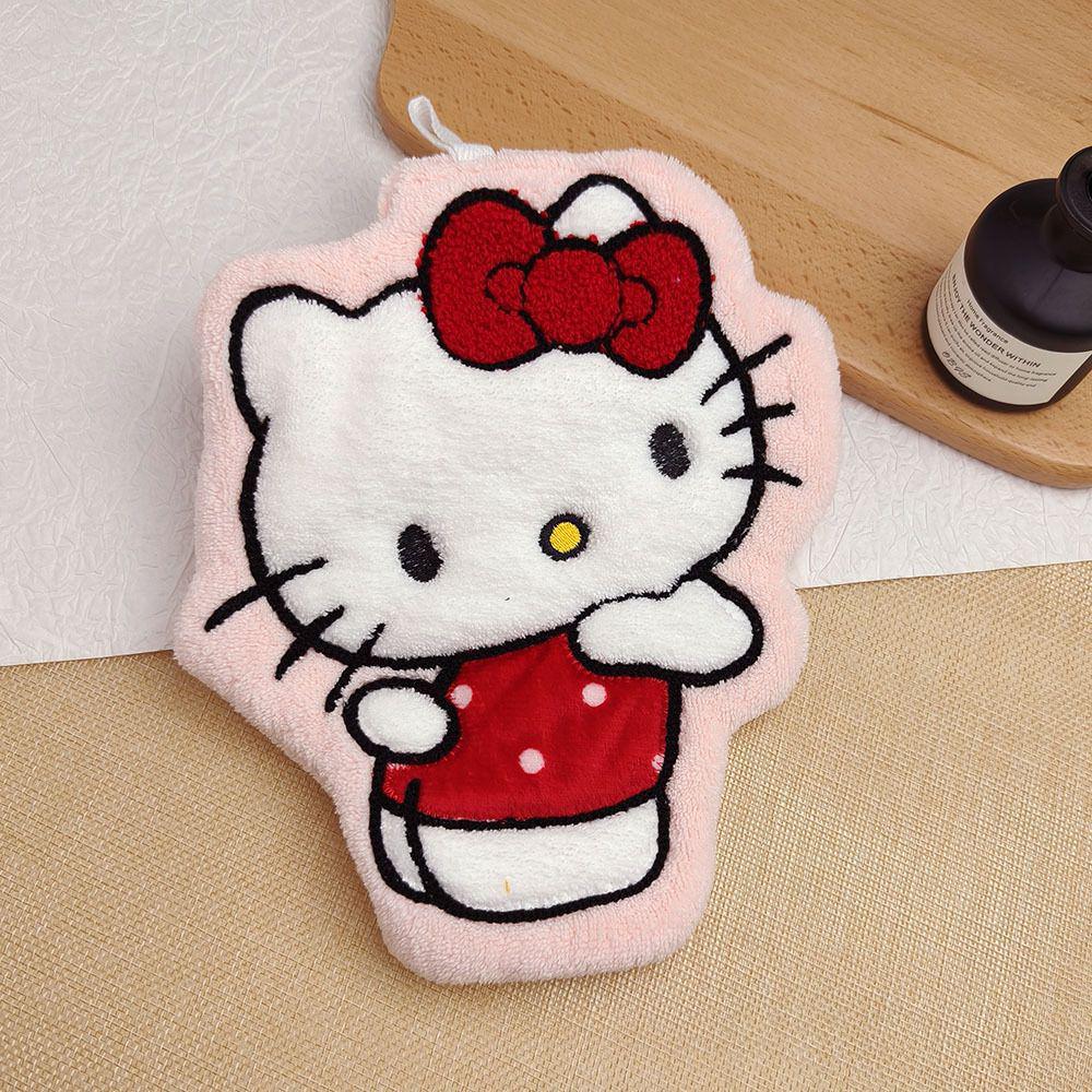 Children s Cute Cartoon Cat Hand Towel, Double-Layer Thick Coral Fleece, Hanging Design for Hand Washing One Size