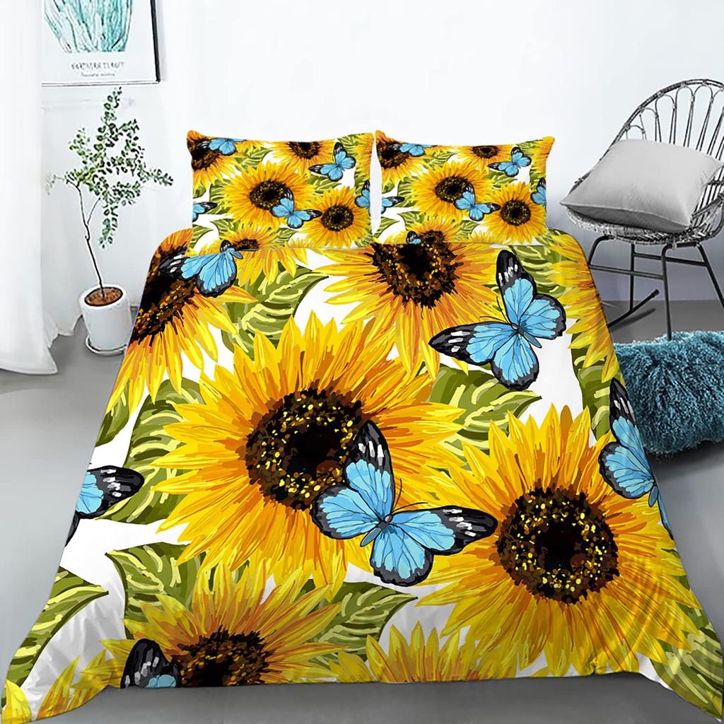 Sunflower Duvet Cover Set Yellow Floral Sunflower Bedding Set Print Floral Comforter Cover For Kids Girls Boys