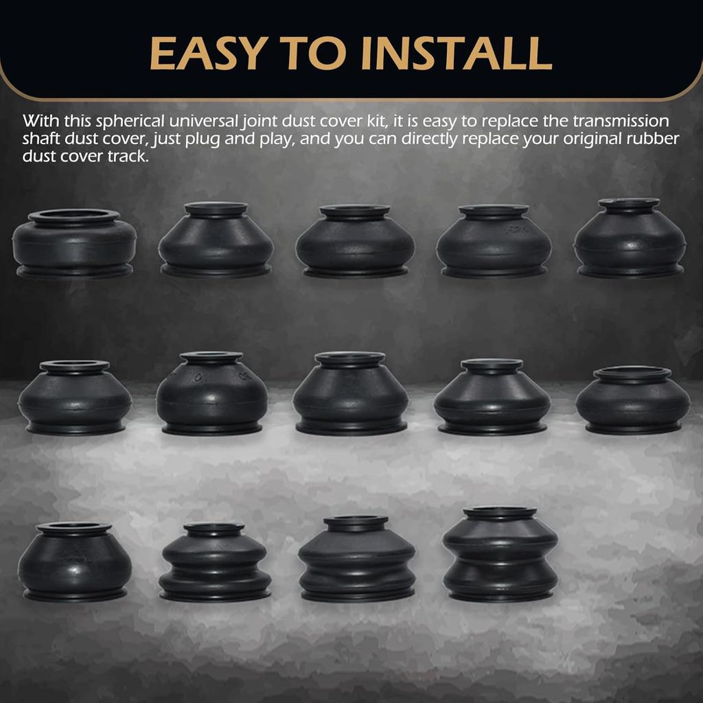 14PCS Tie Rod Boot, Tie Rod End Boot, Rubber Dust Cap Tie Rod End Kit, Ball Joint Boot Replacement Suitable To Most Vehicle (Black)