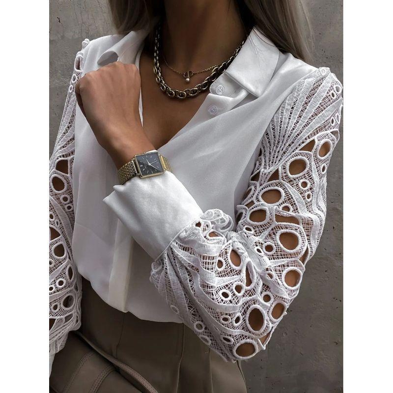 

Solid Color Lace Patchwork Shirt for Women Pure Color Lace Patchwork Shirt Women black L