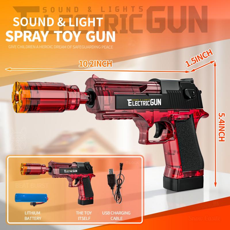 Kids Electric Smoke Spray Toy Pistol with Multi Tone Sounds Strobe Flashing Lights Telescoping Recoil Vibration Cool Boys Gifts