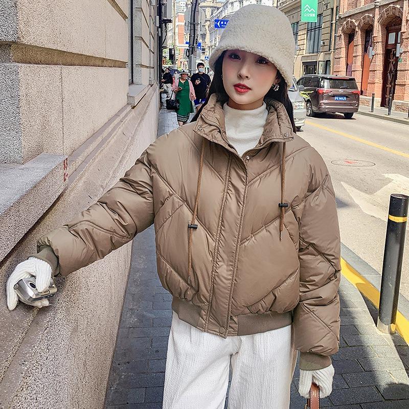 

Short down cotton clothes women s winter stand-up collar design sense loose thickened bread clothes jacket XL хаки