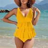 Damen Rüschen Einteiler Badeanzug V-Ausschnitt Bauchkontrolle Bademode für Strand Poolparty Elegantes Rotes Design