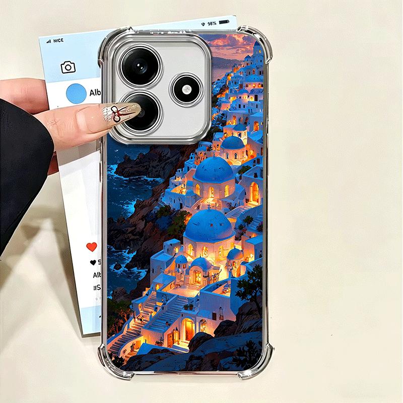 

Santorini Greece Summer Plating Phone Case For Xiaomi Poco X5 X6 X7 X8 Pro Max F8 Ultra F7 M8 M7 M5S Redmi 15C 15 14C 13C 13 X3 Xiaomi Poco F7